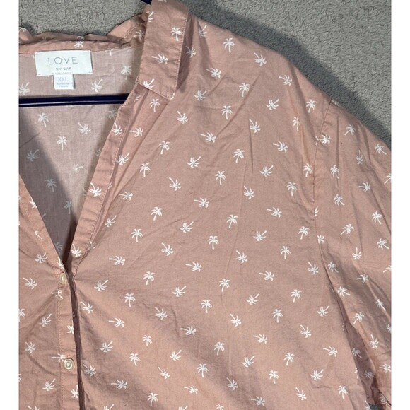 Love By Gap 2 Piece Pajama Set Women Size XXL Blush Pink Palm Tree AOP Tropical - Picture 5 of 16